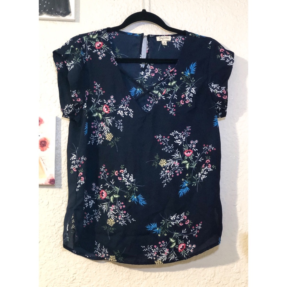 Lily White Navy Floral Blouse